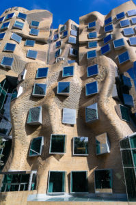 Frank Gehry Architecture in Sydney Australia, Photos of the facades of the building, nic name "paper bag" building because the media said it looked like a crumpled paper bag, Sydney Architecture Photographer Luke Zeme